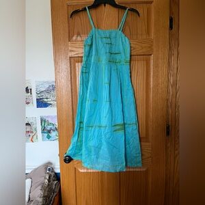 Women's Turquoise Summer Maxi Dress with Green Accents
